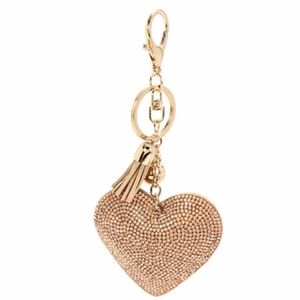 Gold Rhinestone Embezzled Heart Keychain
